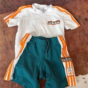 Adidas White and Orange Tee with Teal Shorts 2t